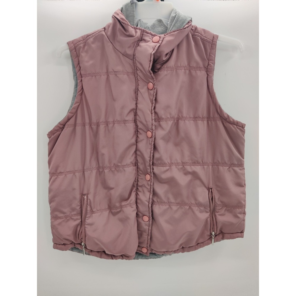 Jade & Ivory Mauve Pink Hooded Puffer Vest Plus Size 2X Snap Front Zip Pockets